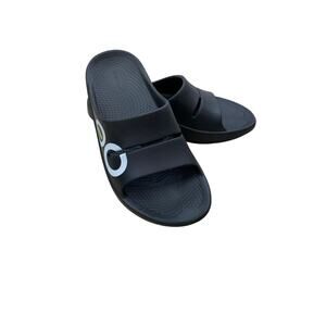 OOFOS OOahh Black Sport Slide Sandals M7 W9, Logo